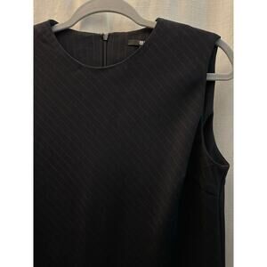 Uniqlo Womens Navy Blue Red Pinstripe Sleeveless Sheath Dress Pockets Med NWOT